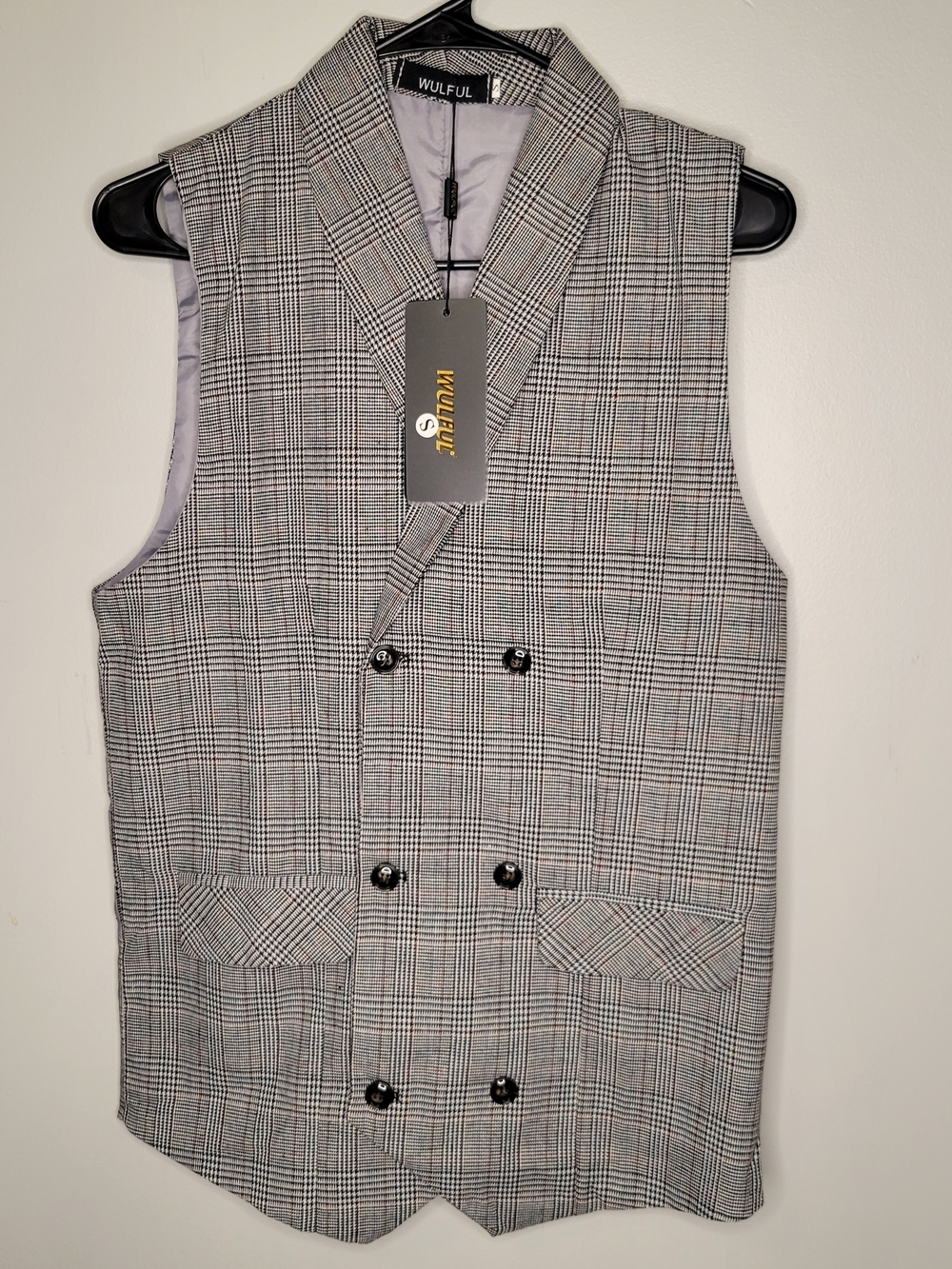 Men's Gray Glen Plaid Double-Breasted Vest (NWT)